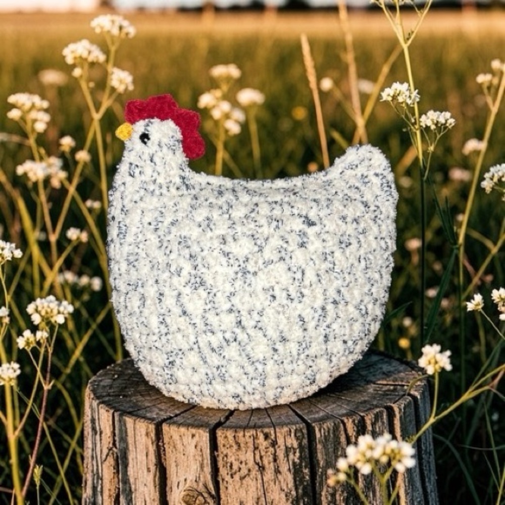 HANDMADE Crochet White and Blue Speckled Large Stuffed Chicken